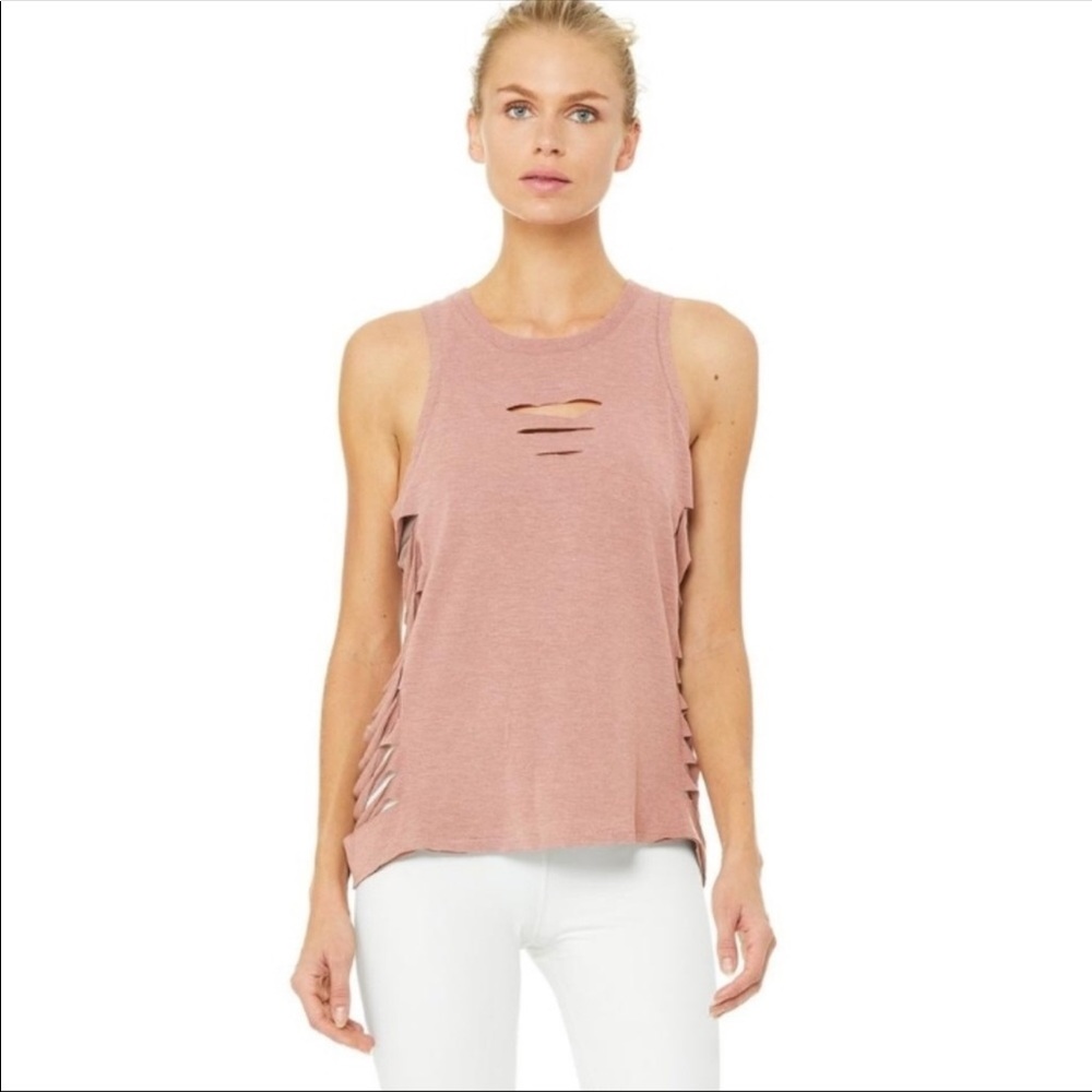 Aloe yoga rosewater heather color cut it out tank